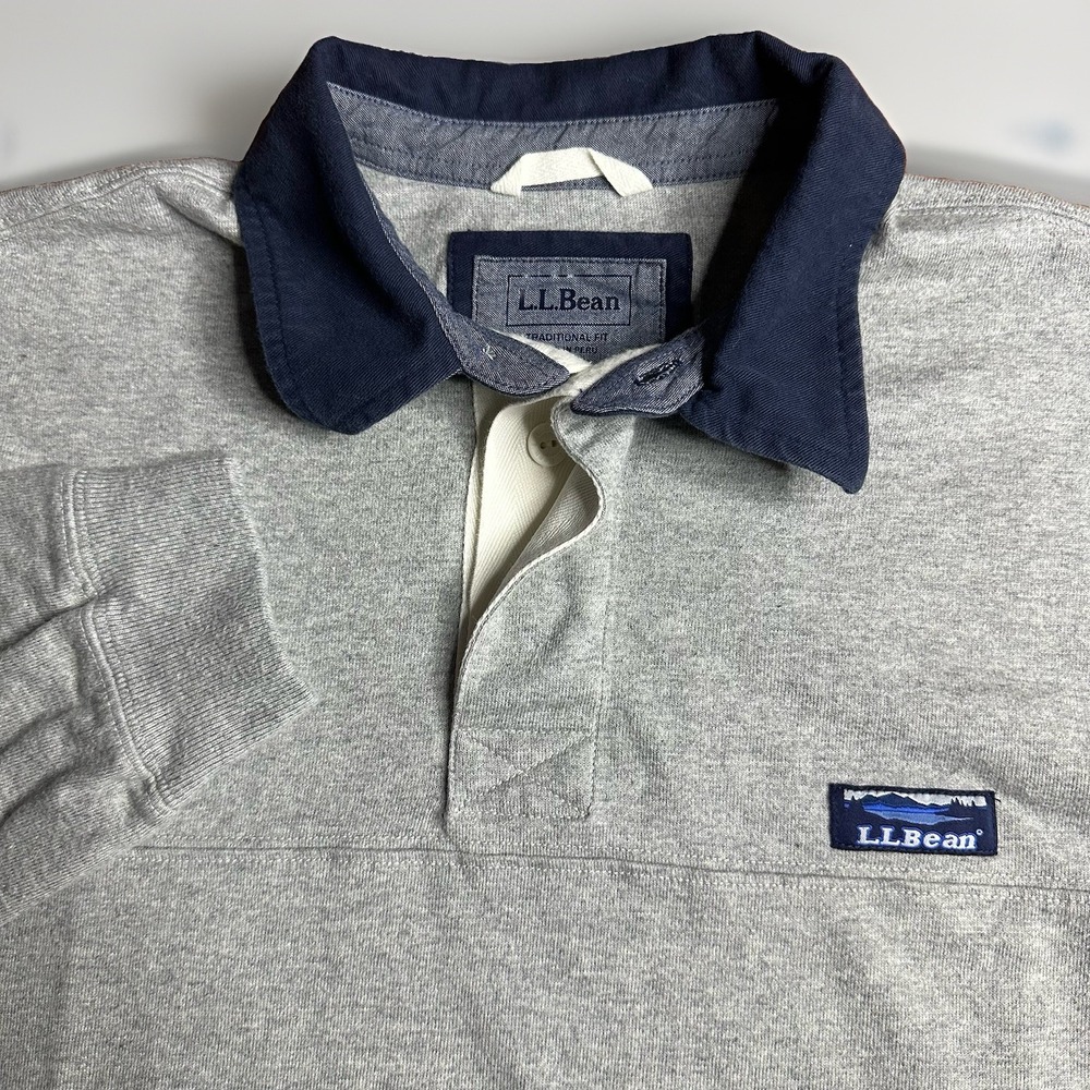 Vintage LL Bean Rugby Polo Shirt Mens Large Heavy Cotton Long Sleeve Preppy Y2K